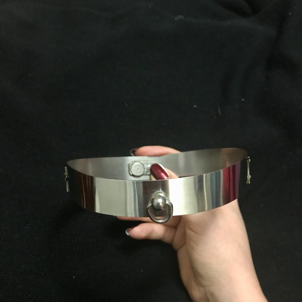 Silver and Brass Star Moon Steel Locking BDSM Collar Necklace kinky